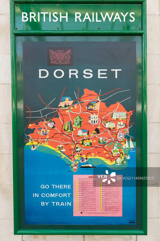 英格兰多塞特郡珀贝克岛斯瓦尼奇老式铁路旅行海报图片素材