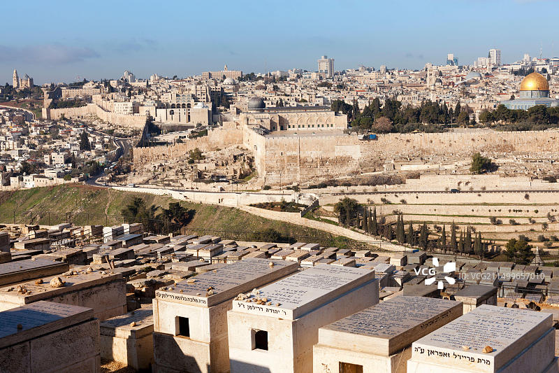 从橄榄山看耶路撒冷老城，以色列图片素材