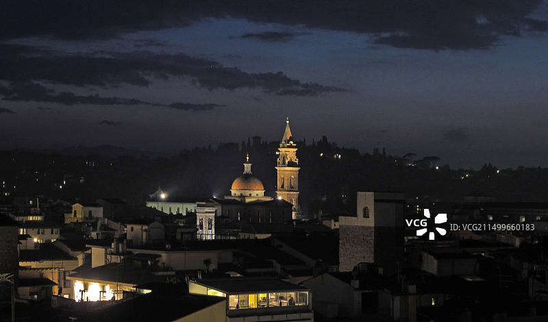 托斯卡纳之旅：佛罗伦萨老宫、大卫像、老桥夜景图片素材