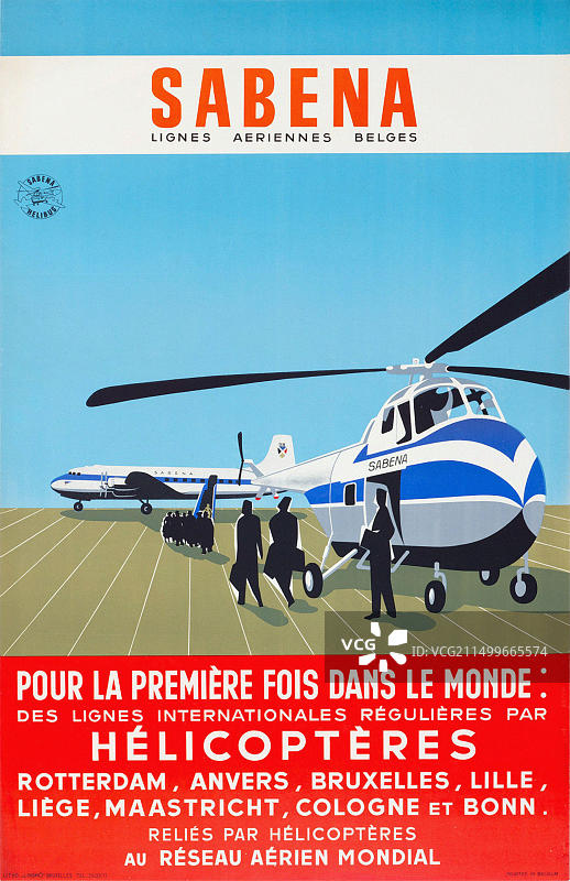 20世纪50年代比利时航空旅行海报——直升机图片素材