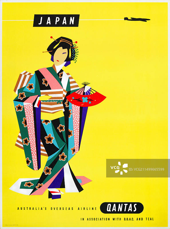 澳洲航空日本复古旅行海报，哈里·罗杰斯图片素材