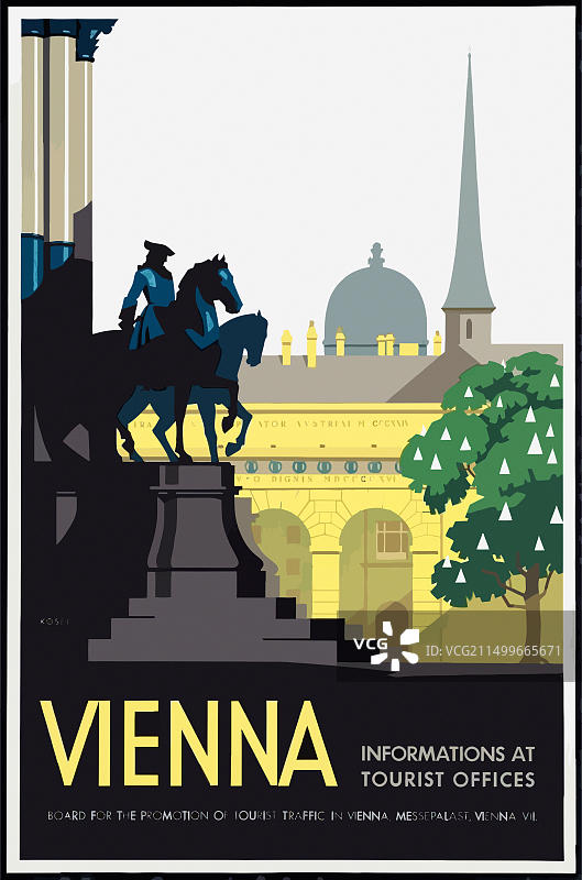 20世纪20年代老式维也纳旅行海报，奥地利图片素材