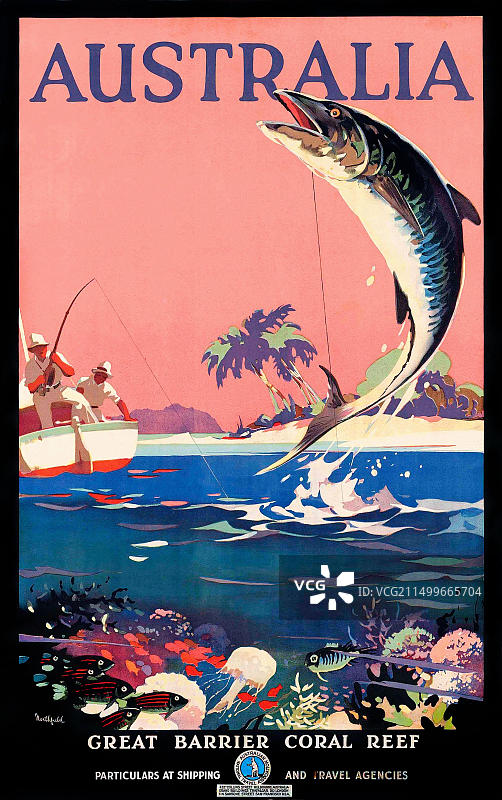 1950年代复古澳大利亚大堡礁旅行海报图片素材