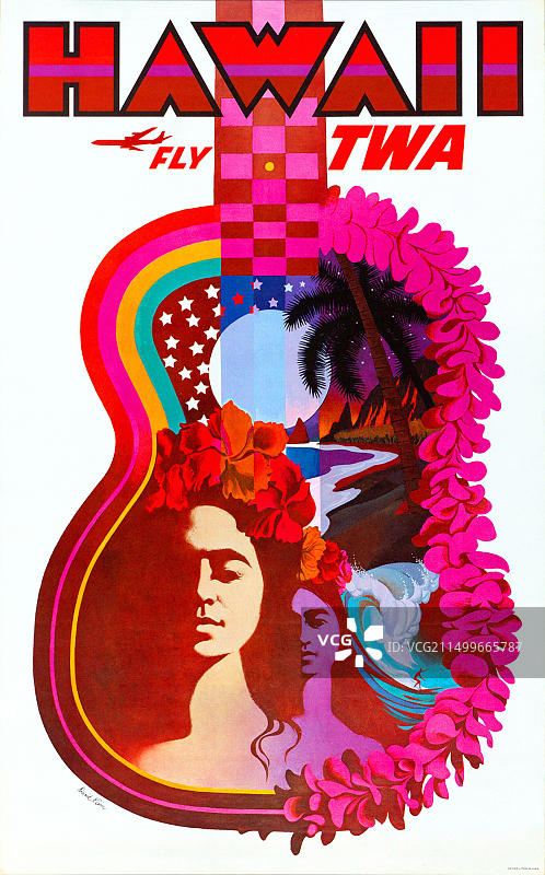 复古1960年代TWA夏威夷旅行海报图片素材