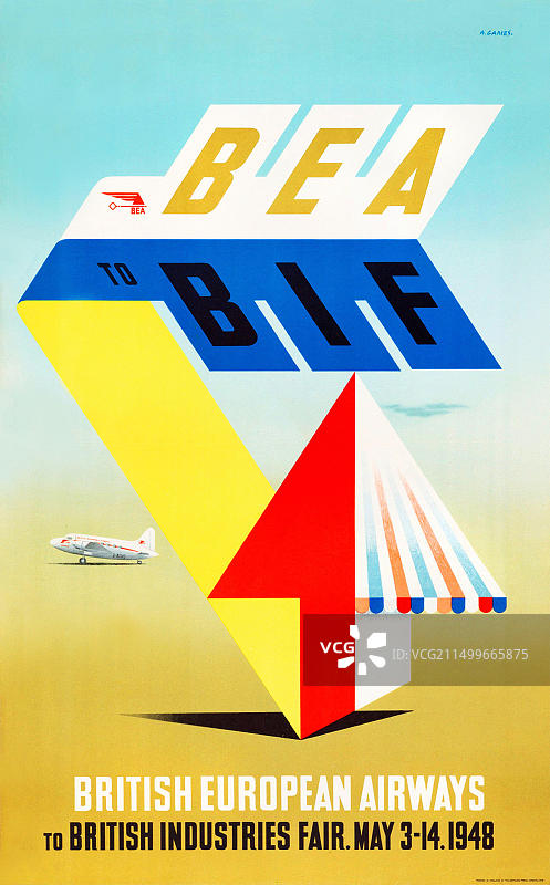 1940年代复古旅行海报 - BEA - to BIF - Abram Games - 1947图片素材
