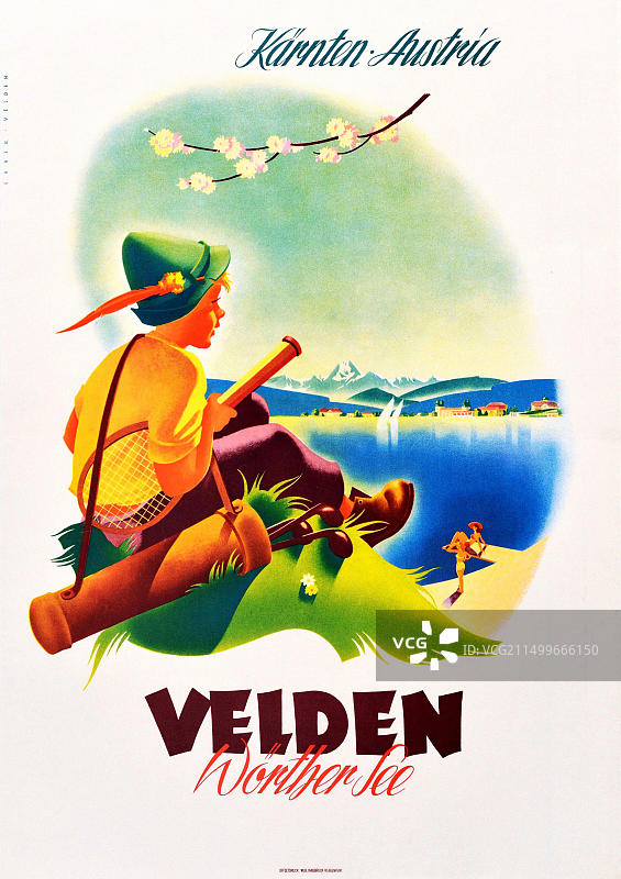 复古奥地利旅游海报 - 韦尔特湖图片素材