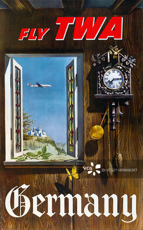 20世纪60年代复古：德国环球航空旅行海报图片素材