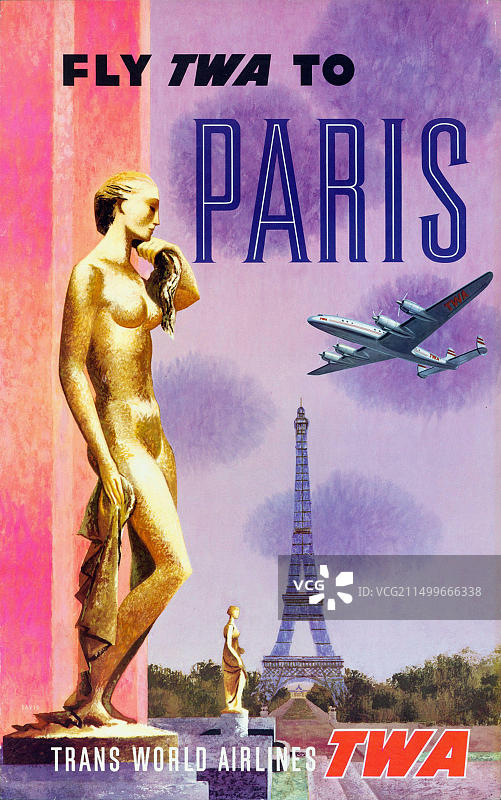 复古1960年代TWA巴黎旅行海报图片素材