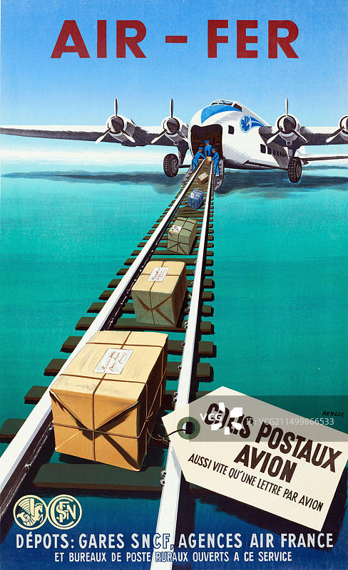 20世纪40年代复古旅行海报：航空邮政图片素材