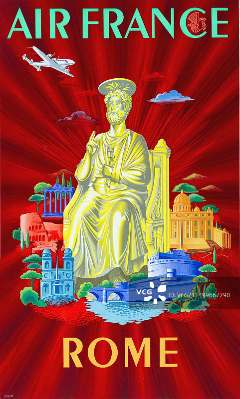 PLAQUET 1949年复古旅行海报：法国航空罗马图片素材