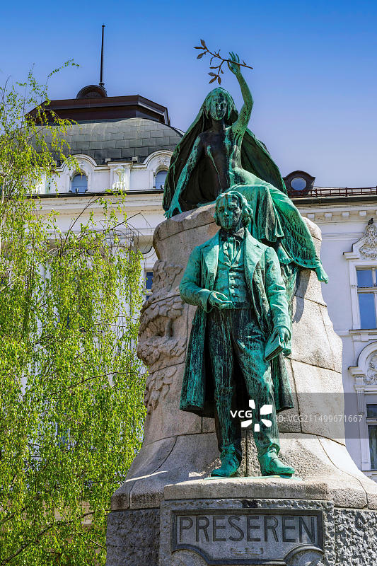 斯洛文尼亚卢布尔雅那的弗兰策·普列舍仁纪念碑图片素材