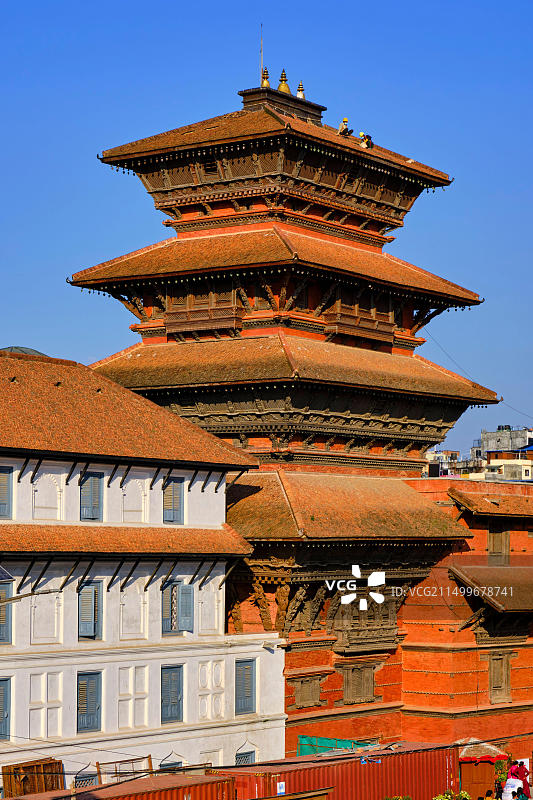 尼泊尔加德满都谷地加德满都杜巴广场：皇宫和巴桑塔布塔图片素材