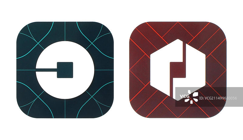 2016年10月28日：印刷在纸上的热门旅行图标：Uber和司机图片素材