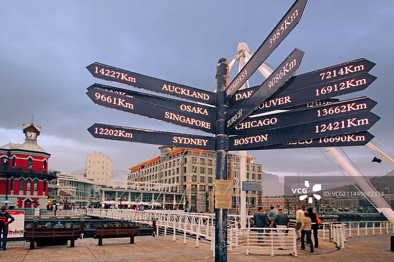 南非开普敦维多利亚和阿尔伯特海滨目的地标牌图片素材