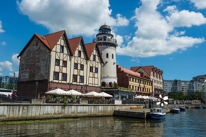 俄罗斯加里宁格勒普雷格尔河沿岸的渔村图片素材