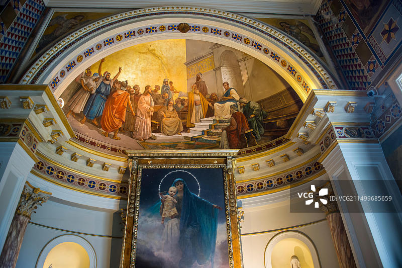 阿喀琉斯宫的精美画作，位于科孚岛旧城区，希腊爱奥尼亚群岛图片素材