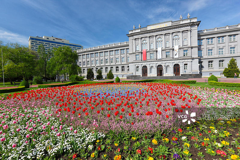 萨格勒布市中心米马拉博物馆、鲜花与威斯汀酒店图片素材