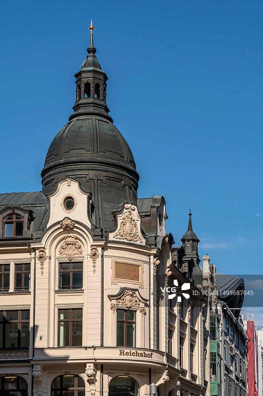 赖希斯霍夫大楼，前身为Bohm建筑师设计的仓库，位于萨克森州莱比锡图片素材