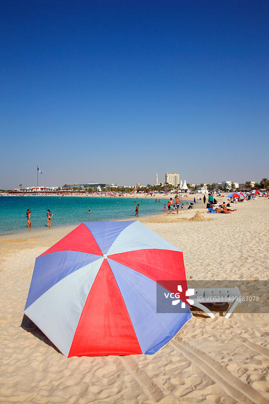 迪拜朱美拉海滩上的骆驼图片素材