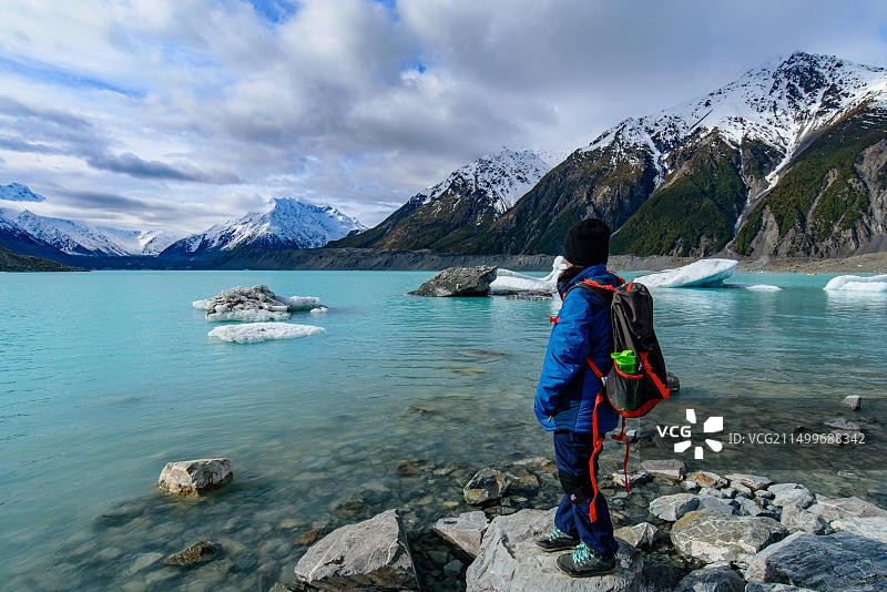 冬季新西兰胡克谷步道雪山景色图片素材