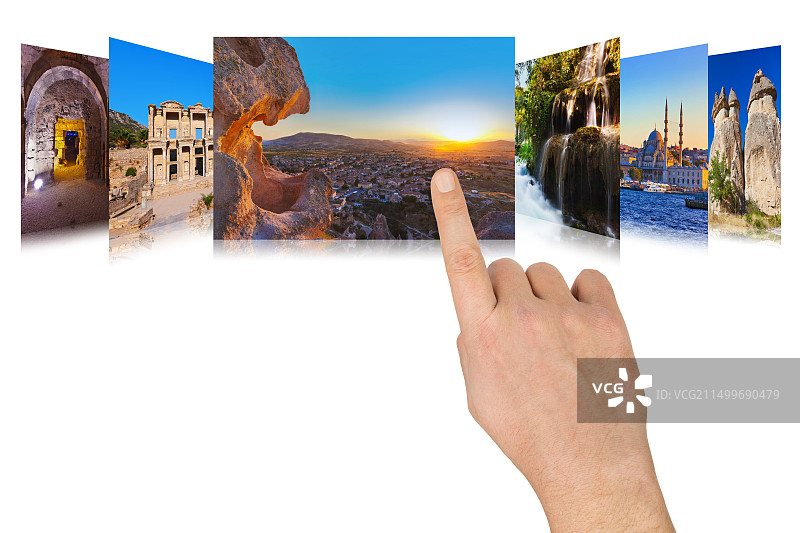 用手滑动浏览土耳其旅行图片图片素材