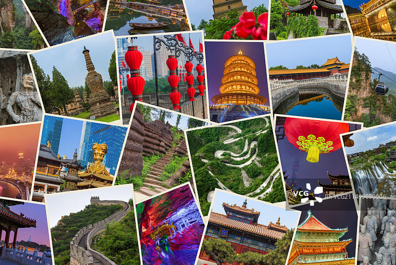 中国旅行照片拼贴背景图片素材