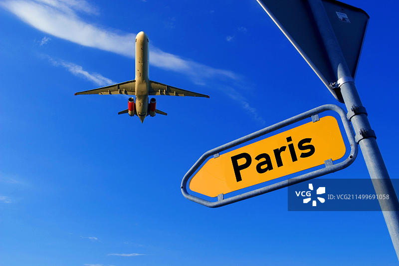 带有巴黎标志的旅行目的地和客机图片素材