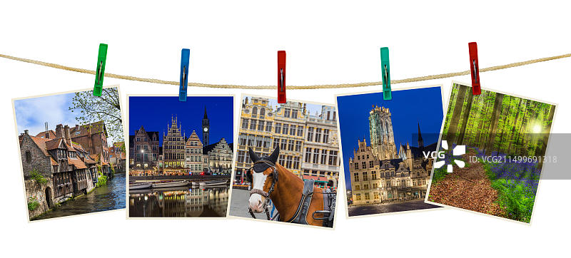 用衣夹夹住的比利时旅行照片图片素材