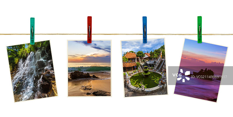 巴厘岛旅游照片（我的照片）在晾衣夹上图片素材