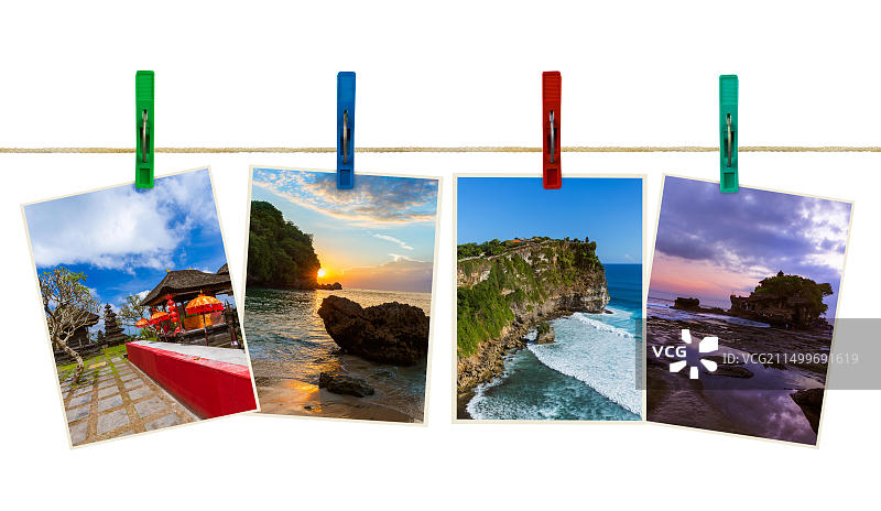 巴厘岛旅游照片（我的照片）在晾衣夹上图片素材