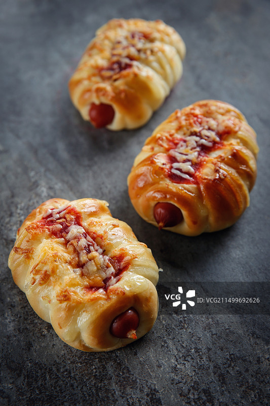 热狗面包的高角度视图图片素材