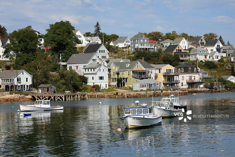 美国缅因州斯托宁顿龙虾港风光图片素材