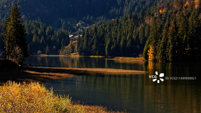 德国巴伐利亚芒法尔山脉斯皮青湖风光图片素材