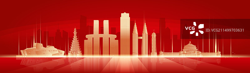 重庆城市地标建筑金色剪影矢量插画图片素材