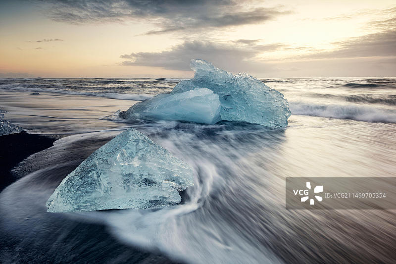 地理/旅游，冰岛，冰川泻湖，冰川冰，斯卡夫塔费尔，冬季，其他权利许可信息不可用图片素材