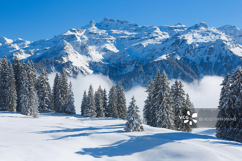 瑞士格拉鲁斯阿尔卑斯山卡尔普自由山图片素材