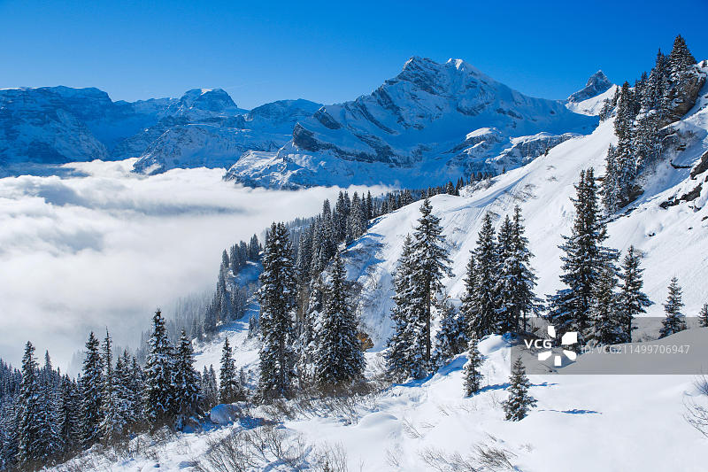 瑞士格拉鲁斯阿尔卑斯山奥尔特施托克峰蒂迪峰图片素材