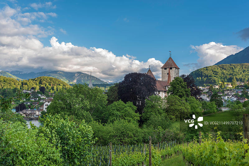 瑞士施皮茨城堡，位于伯尔尼高地施皮茨图片素材