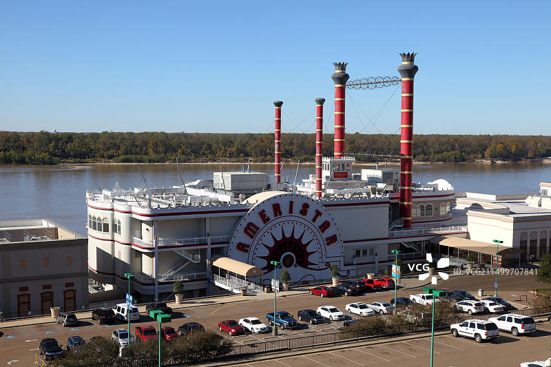 美国密西西比州维克斯堡：密西西比河上的Ameristar赌场图片素材