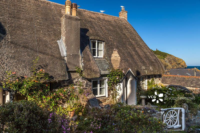 英国康沃尔郡卡格德威斯渔村的古老房屋图片素材