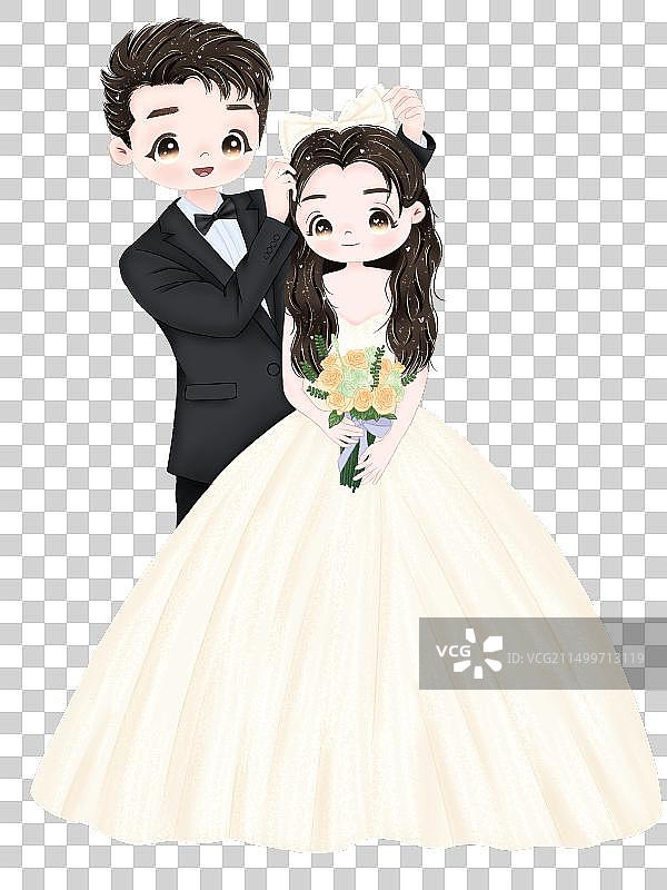 两人互动Q版卡通婚礼立绘婚纱西装免抠元素图片素材