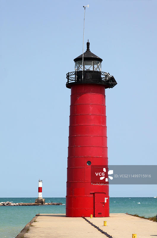 美国威斯康星州基诺沙北码头灯塔图片素材