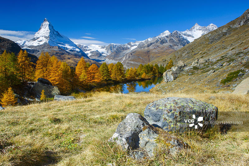 瑞士马特宏峰和Grindjisee湖图片素材