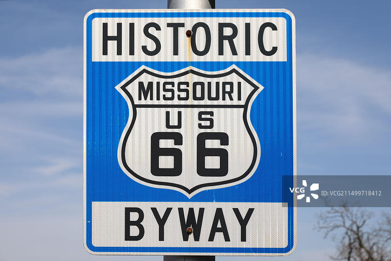 地理/旅游，美国，密苏里州，乔普林，66号公路路标，乔普林，密苏里州，附加版权信息不可用图片素材