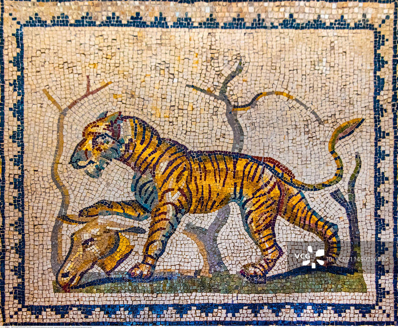 地理/旅行，意大利塔兰托国家考古博物馆的公元1世纪罗马马赛克图片素材