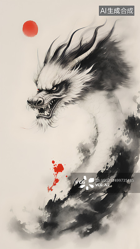 【AI数字艺术】十二生肖水墨画龙图片素材