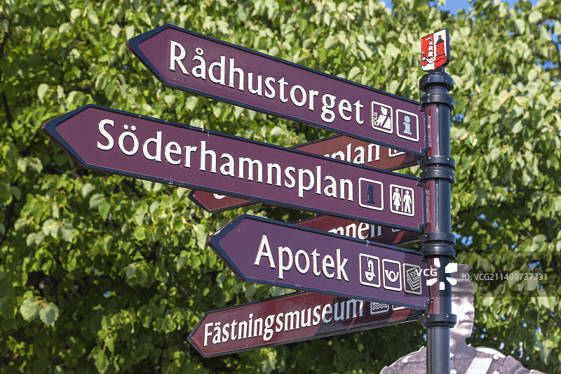 瑞典斯德哥尔摩群岛瓦克斯霍尔姆的指示牌图片素材