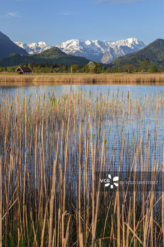 德国巴伐利亚州埃申洛厄，从慕瑙苔藓地眺望韦特施泰因山图片素材
