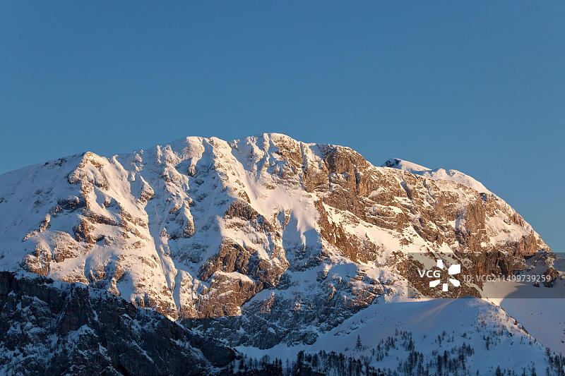 德国巴伐利亚舍瑙国王湖的阿尔卑斯山全景图片素材