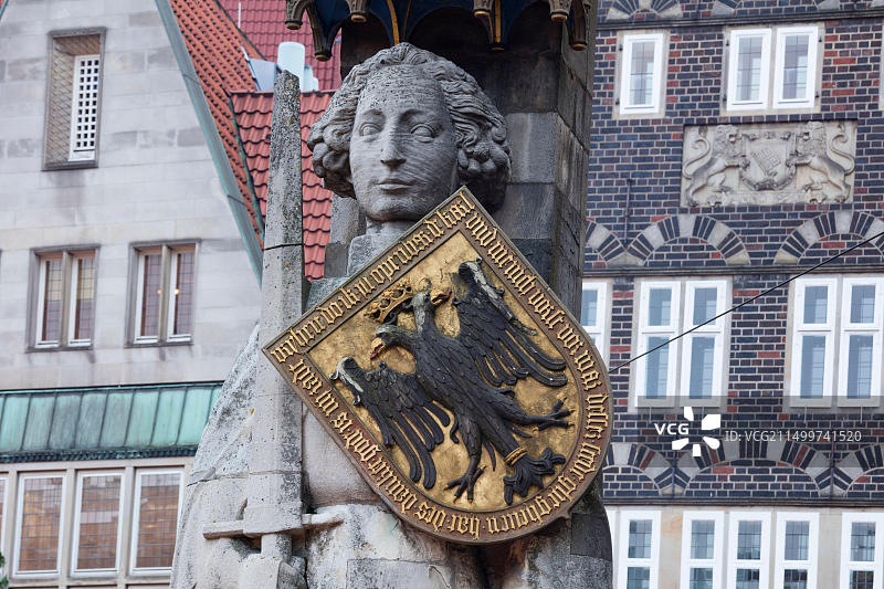 德国不莱梅市场罗兰雕像，联合国教科文组织世界文化遗产图片素材